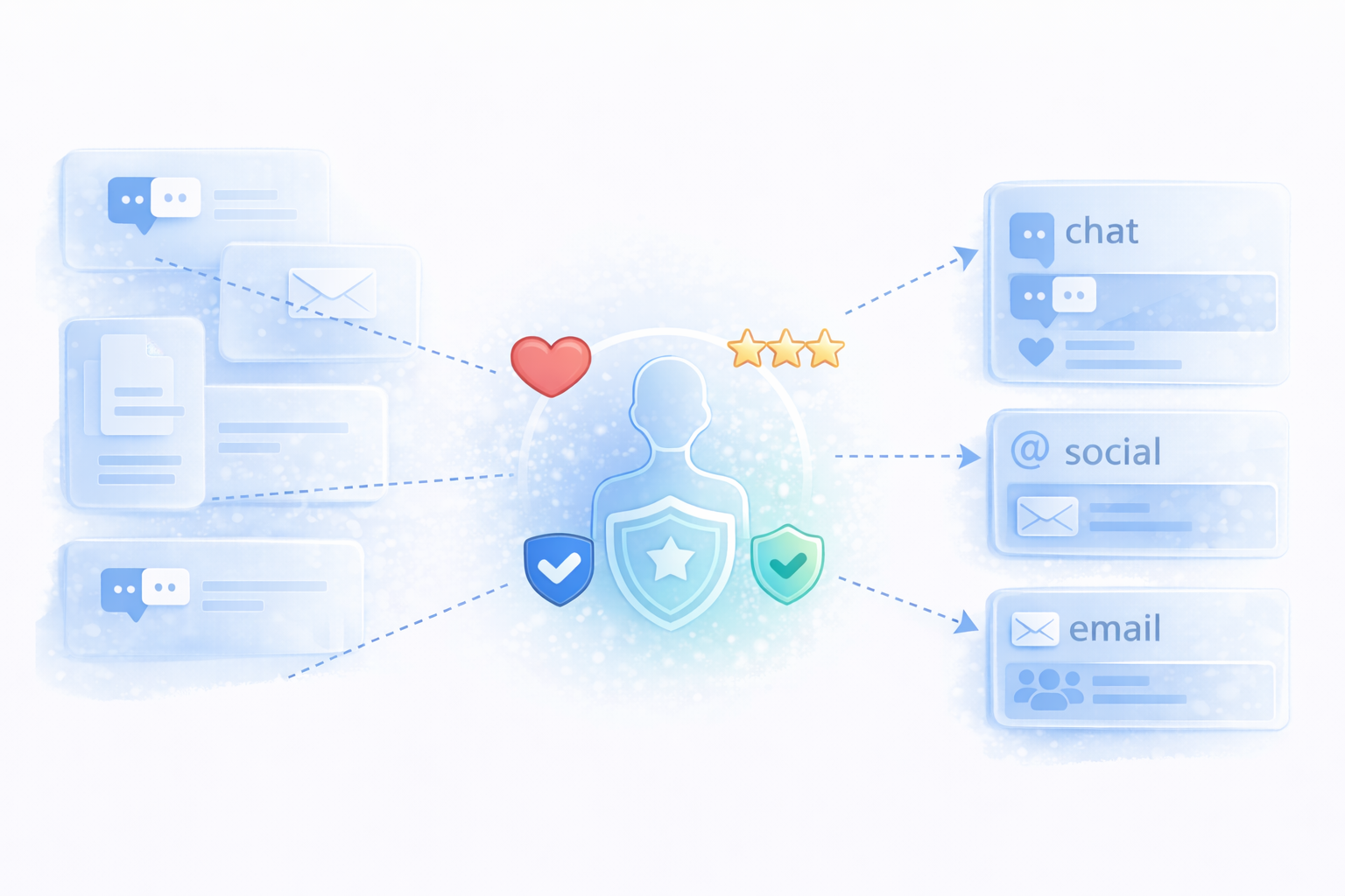 Fragmented exchange across messages, links, and platforms